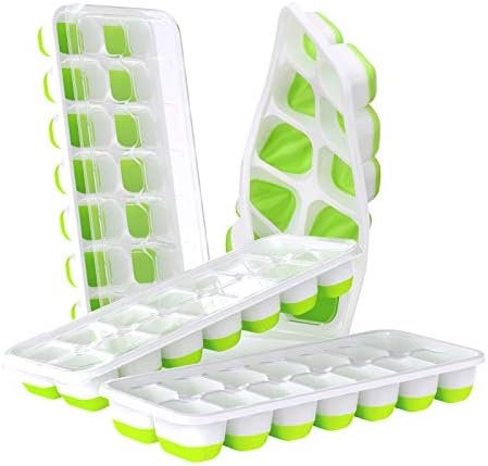 DOQAUS Ice Cube Trays 4 Pack, Easy-Release 56 pcs Ice Cubes Maker with Spill-Resistant Removable Lid, LFGB Certified and BPA Free, Stackable Flexible Silicone, for Baby Food, Cocktail, Coffee