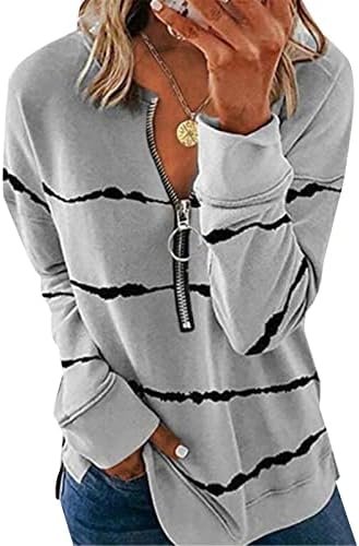 Ebifin Womens Causal 1/4 Zip Sweatshirt Long Sleeve Zipper Loose Pullover Tops Shirts