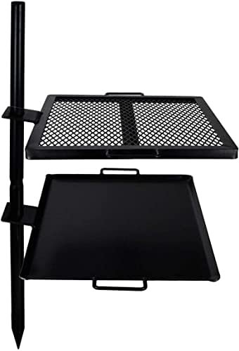 GameMaker – Open Fire Cooking Gravity Combo Grill & Skillet, Ultimate Camping Cooking Tool Black, Grill dimensions: 18.5” x 16.375”