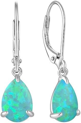 Vesitim Opal Earrings for Women 925 Sterling Silver Teardrop Solitaire Dangle Drop Earring October Birthstone Jewelry Gift with Created Opal