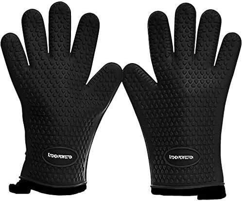 KITCHEN PERFECTION Silicone Smoker Oven Gloves -Extreme Heat Resistant BBQ Gloves -Handle Hot Food Right on Your Smoker Grill Fryer Pit|Waterproof Oven Mitts Grill Gloves |Superior Value Set+3 Bonuses