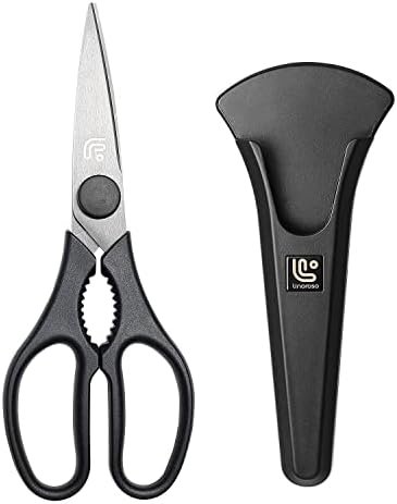 Linoroso Kitchen Shears Heavy Duty Kitchen Scissors with Magnetic Holder, Dishwasher Safe Scissors All Purpose Come Apart Blade Made with Japanese Steel 4034 for Meat/Vegetables/BBQ/Herbs, Black
