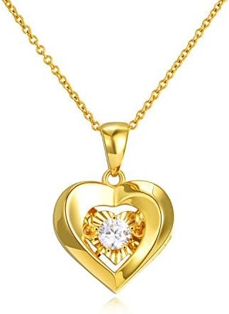 18k Gold Heart Jewelry Necklace for Women, Solid Gold Chain and Pendant Necklace for Her, Anniversary Jewelry Present for Wife, Gifts for Mother,18″