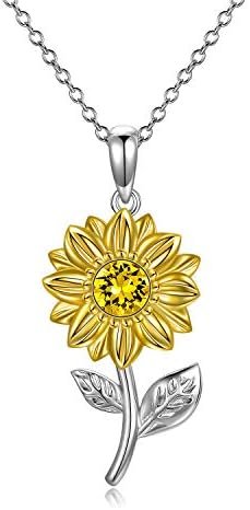 SISGEM 14K Real Gold Sunflower Necklace for Women, You Are My Sunshine Gold Sunflower Pendant Necklace with Crystal Birthday Anniversary Jewelry Gifts for Mom, Wife, Girlfriend 16″+2″
