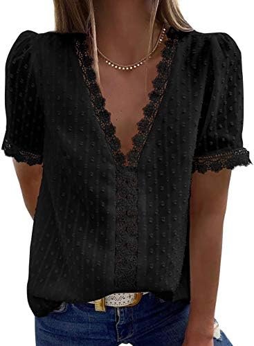 Dokotoo Women’s V Neck Lace Crochet Tunic Tops Flowy Casual Blouses Shirts