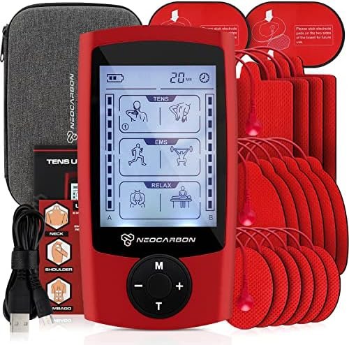 TENS Unit Muscle Stimulator, EMS Massager Machine for Shoulder, Neck, Sciatica and Back Pain Relief, Electronic Pulse Massage Physical Therapy, Red