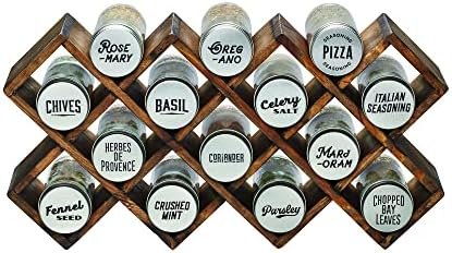 Kamenstein 10 Jar Criss-Cross 2-in-1 Spice Organizer for Countertop or Wall with Spices Included, FREE Spice Refills for 5 Years, Gray Wash Bamboo with Metal Caps