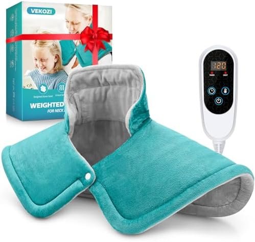 Heating Pad for Neck and Shoulders, 2lb Weighted Neck Heating Pad for Back Pain Relief, 6 Heat Settings 4 Auto-Off, Gifts for Women Men Mom for Christmas, Birthday, Mothers Day,17″x23″ Blue