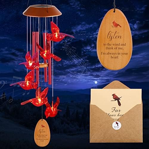 Cardinal Bird Solar Wind Chimes,Gardening Gift for All Father,Stepdad,Grandpa,Husband,Men,mom,Grandma,Women,Aunt,Daughter,Nana,Sister,Mother Birthday Gift, Perfect for Patio, Christmas Decorations