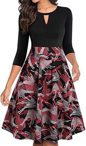 YATHON Women’s Vintage Floral Flared A-Line Swing Casual Party Dresses with Pockets
