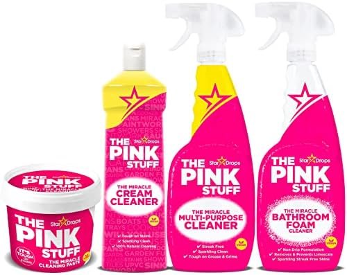 Stardrops – The Pink Stuff – Ultimate Bundle – The Miracle Cleaning Paste, Bathroom Spray (1 Cleaning Paste, 1 Multi-Purpose Spray, 1 Cream Cleaner, 1 Bathroom Foam Cleaner)