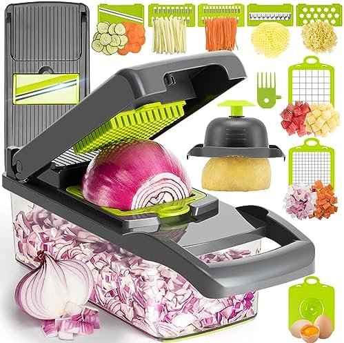 Badelite Multi-Function Vegetable Chopper Onion Micer Chopper 12 in 1 Pro Veggie Slicer Dicer Cutter with Container for Potatoes, Tomatoes, Zucchini, Garlic, Eggs, Cucumbers