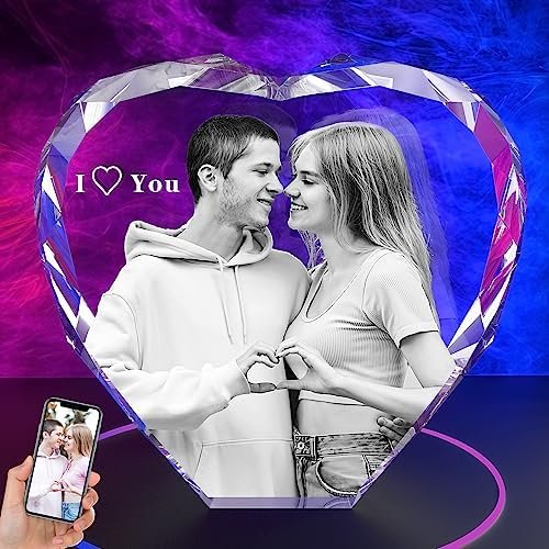 RUIOU 3D Crystal Photo Personalized Christmas Gifts for Her, Him, Mom, Dad, Couple, 3D Laser Engraved Crystal, Customized Bronze Anniversary Wedding Memorial Birthday Gifts, Valentine’s Day Gifts
