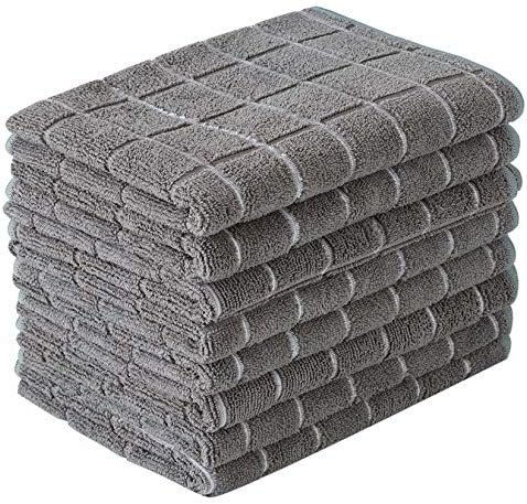 Microfiber Dish Towels – Soft, Super Absorbent and Lint Free Kitchen Towels – 8 Pack (Lattice Designed Gray Colors) – 26 x 18 Inch